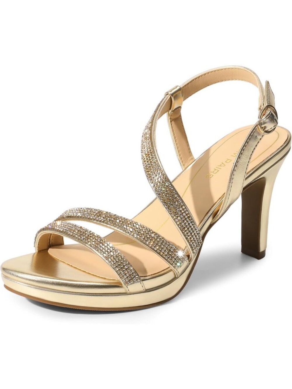 Women's Gold Strappy High Heels Open Toe Adjustable Chic Ankle Strap Dress Shoes